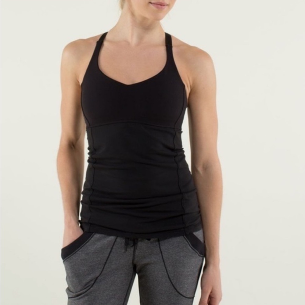 Lululemon Practice Daily Tank Black cross back satin straps size 8